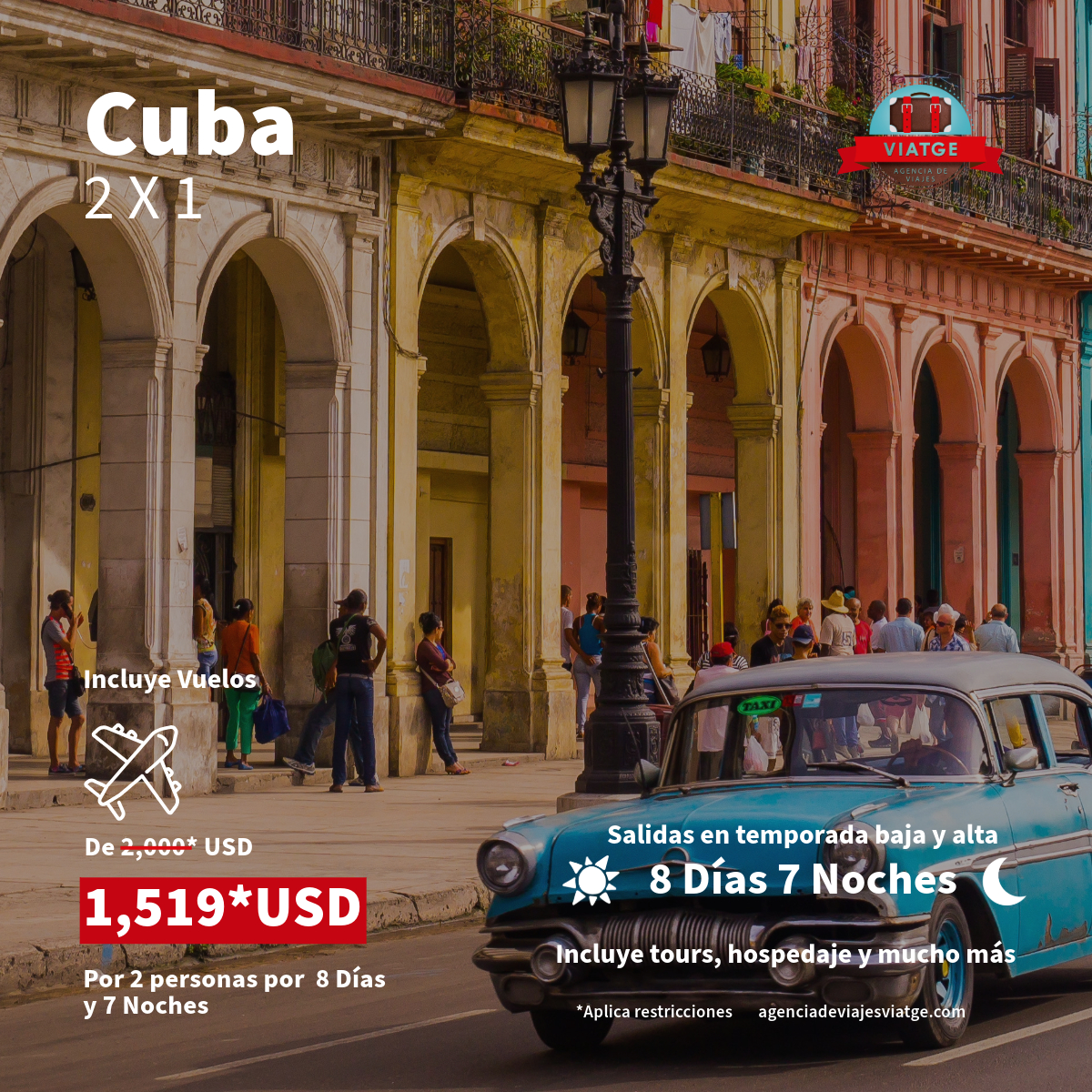 Viaja y conoce las hermosas playas y ciudades principales de Cuba con esta promoción especial de 2X1 que Viatge tiene para ti. ¡Da clic!