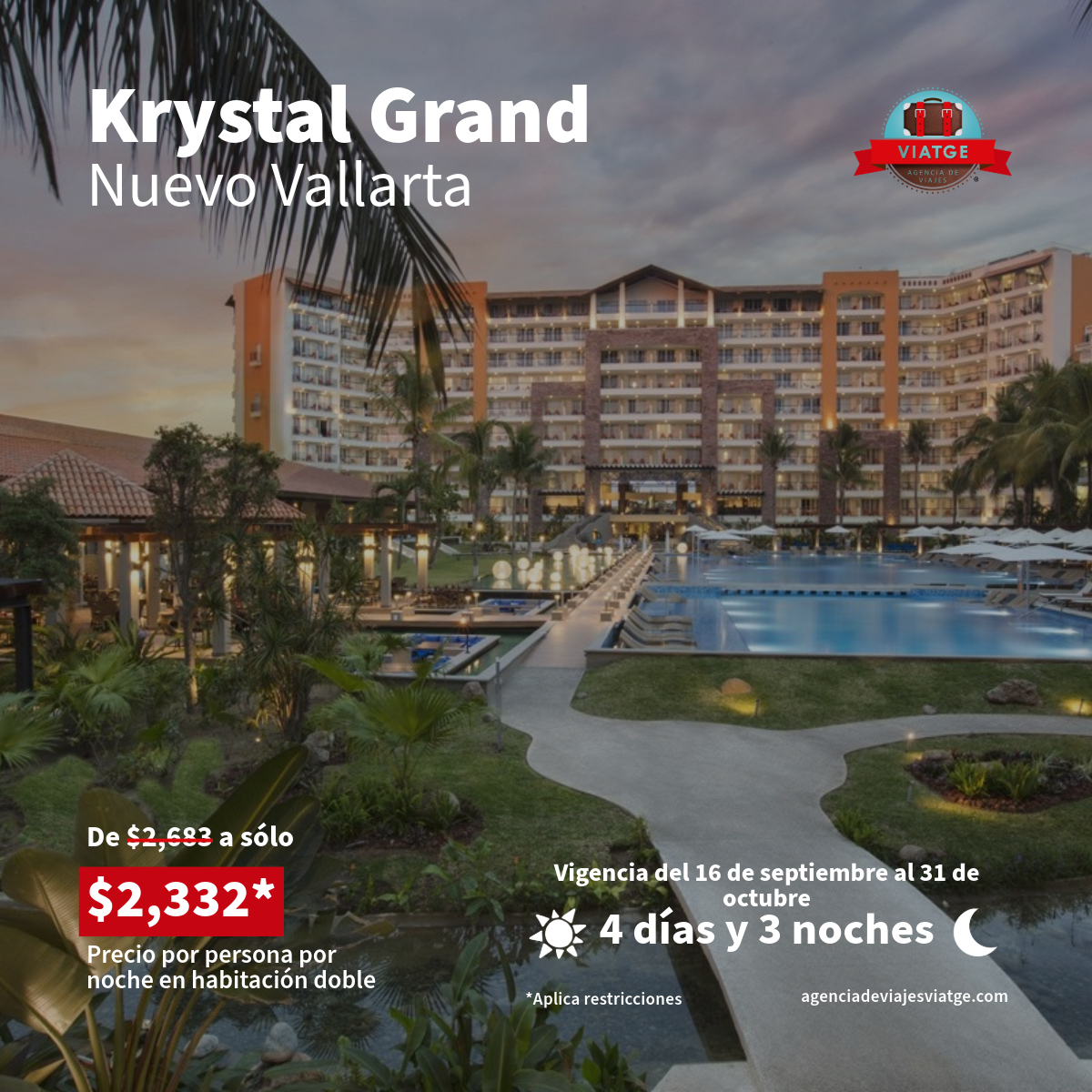 Disfruta de unas increíbles vacaciones en el hotel Krystal Grand Nuevo Vallarta. ¡No te arrepentirás! Da clic y conoce los detalles.