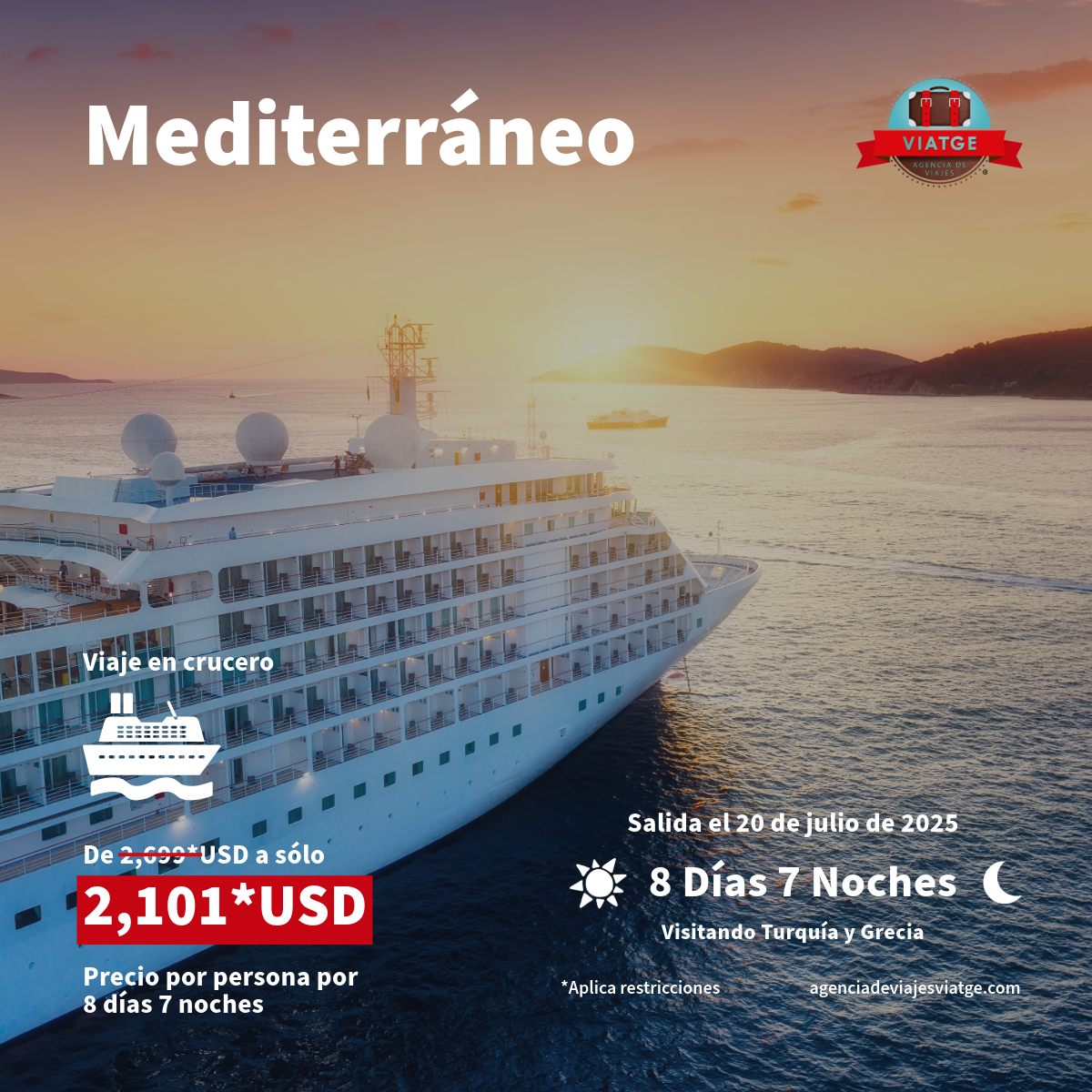 Conoce los principales países del Mediterráneo por crucero con esta promoción especial que Viatge tiene para ti. Da clic.